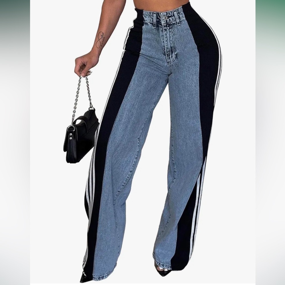 Half Jean Half Track Sweat Pants Patchwork - image 1